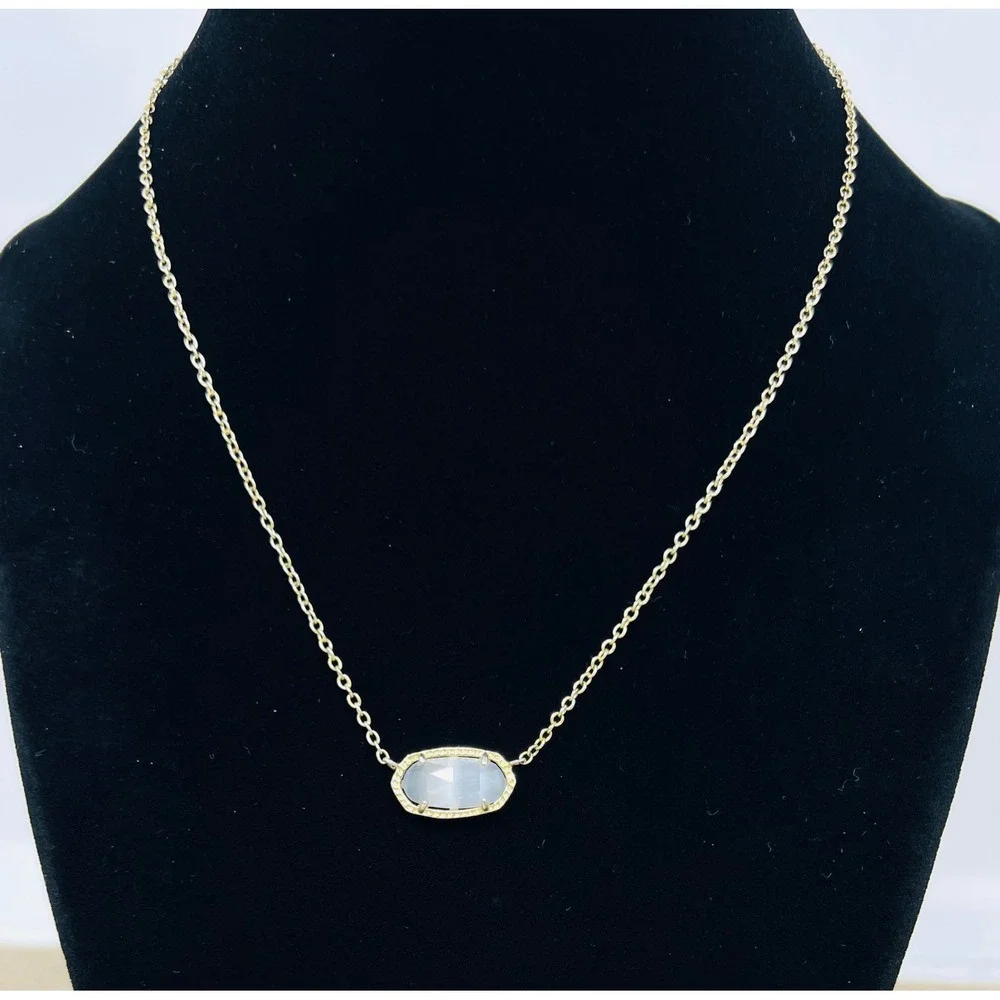 Kendra Scott Elisa Pendant Necklace Gold Iridescent Slate Cats Eye Stone